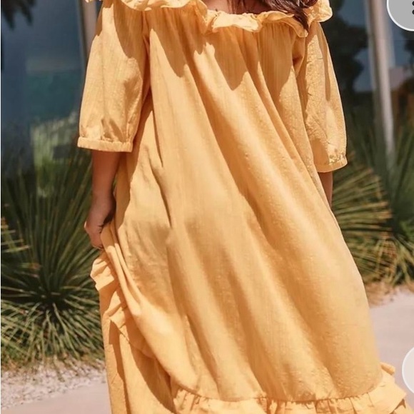 Anthropologie yellow gold off the shoulder, flowy free, button front dress 3X - Picture 2 of 6
